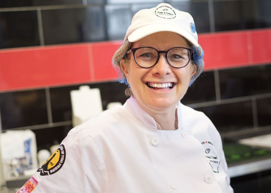 Weston Grove Chip Shop owner Josette Forster image of happy fish and chip shop